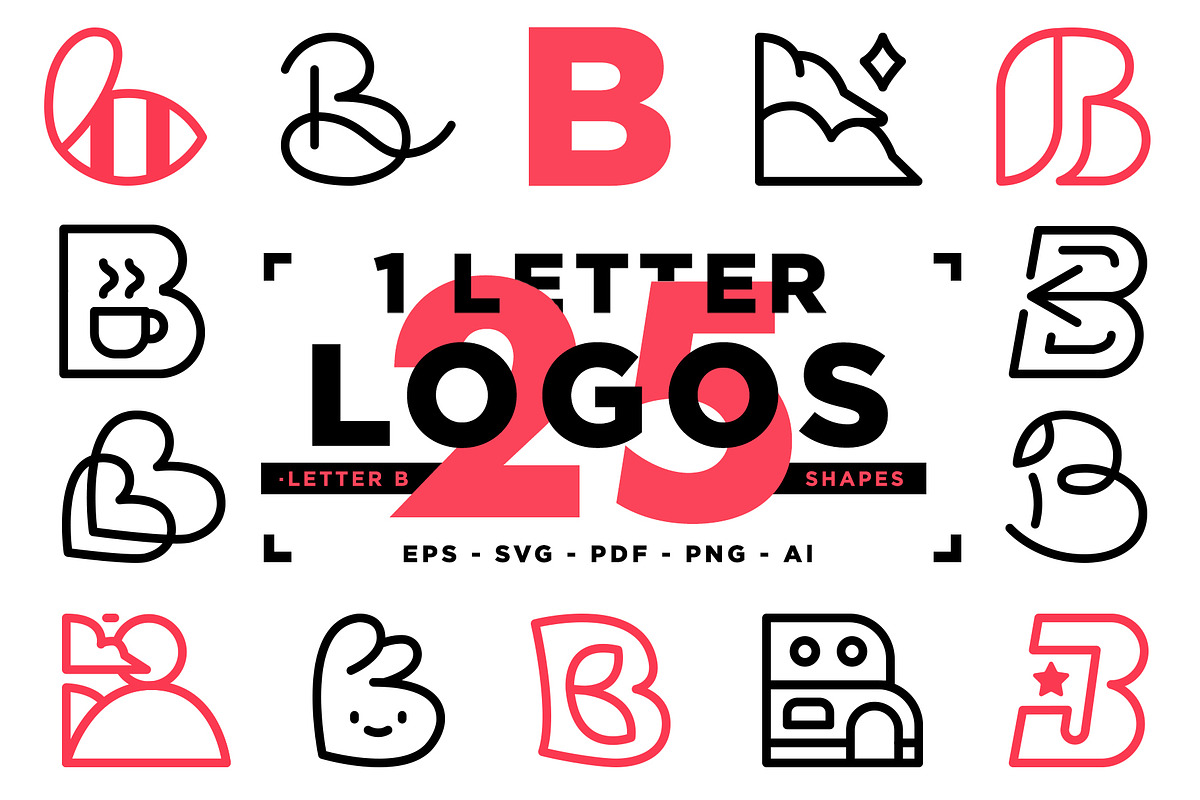 25 Logos in 1 Letter Package (B), an Illustration by The Monoline Guy (Photo 1 of 4)