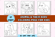 Animal & Their Baby Coloring Page, an Animal Illustration by Salaly (Thumbnail 1 of 6)