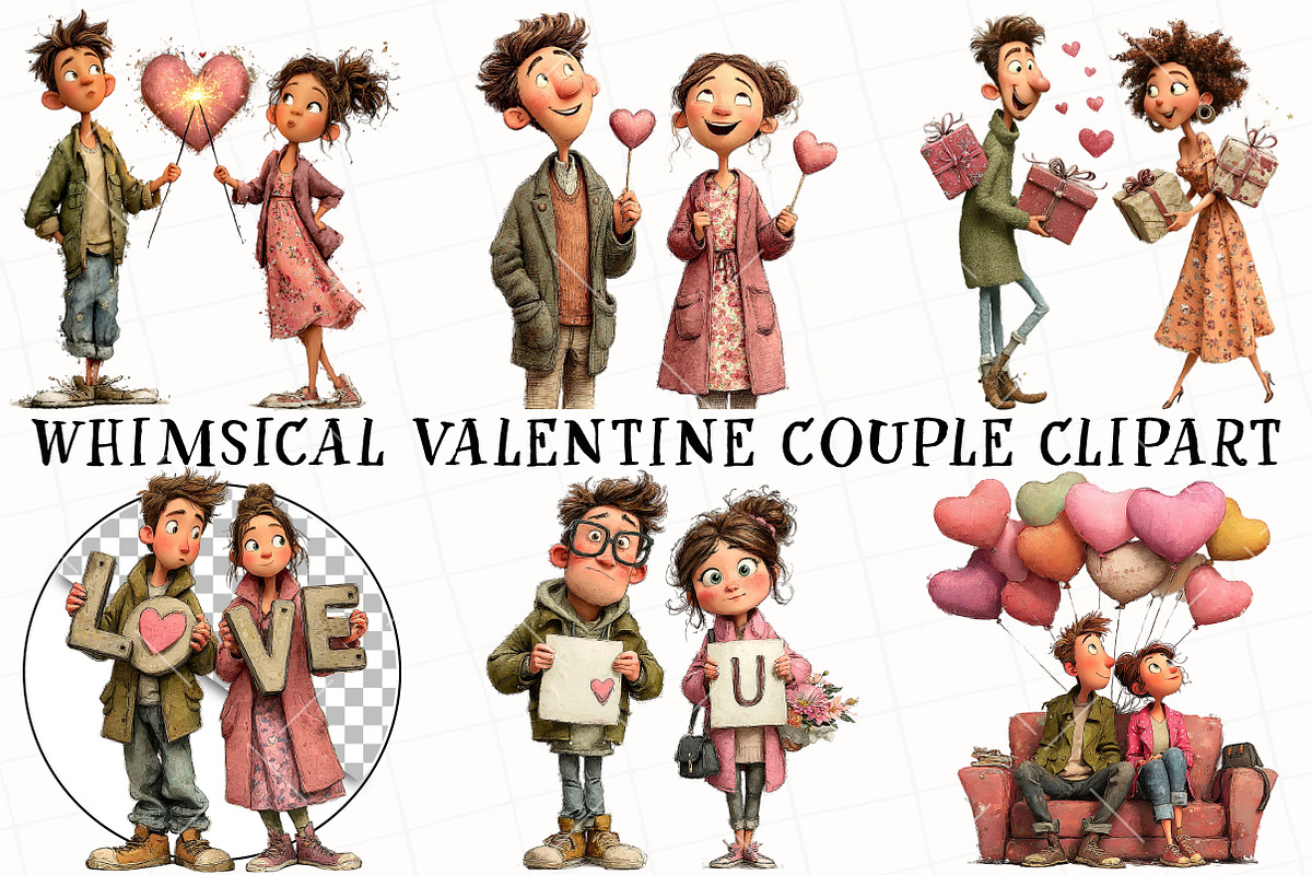 Whimsical Valentine Couple Clipart, an Illustration by OK Design (Photo 2 of 6)