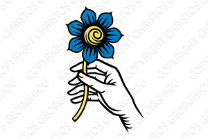 Hand Holding Flower Vintage Woodcut