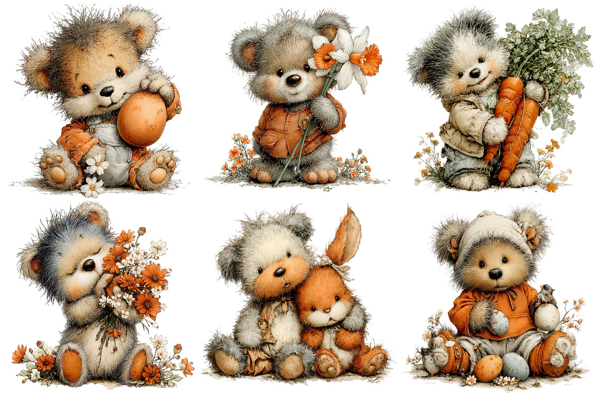 Whimsical Easter Teddy Bear Clipart, an Illustration by Pixels.Craft (Photo 5 of 5)