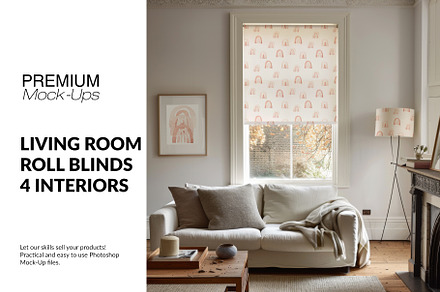 Living Room Roll Blinds Mockups, a Household Mockup by mock-ups