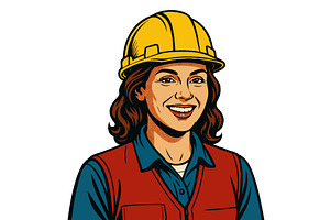 Smiling Construction Worker in Hard, an Illustration by AlexArt