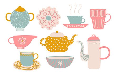 Cute Tea Set, Tea Party Elements, a Food Illustration by TopVectors