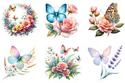 Butterfly Flowers Watercolor Clipart, an Illustration by DreamArtGraphic (Thumbnail 2 of 4)
