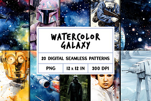 Watercolor Galaxy Seamless Patterns