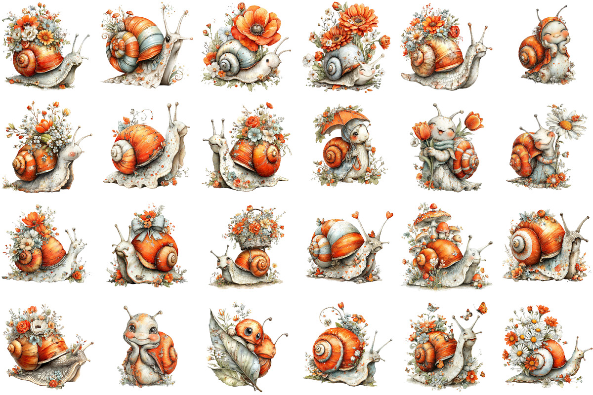 Whimsical Spring Snail Clipart, an Illustration by designcity5 (Photo 2 of 5)