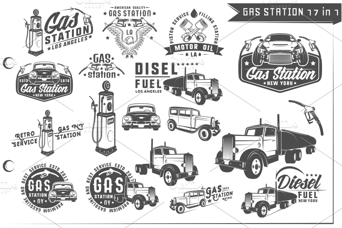 17 in 1 Set of Gas Station, a Transportation Illustration by Hadanello88 (Photo 1 of 4)