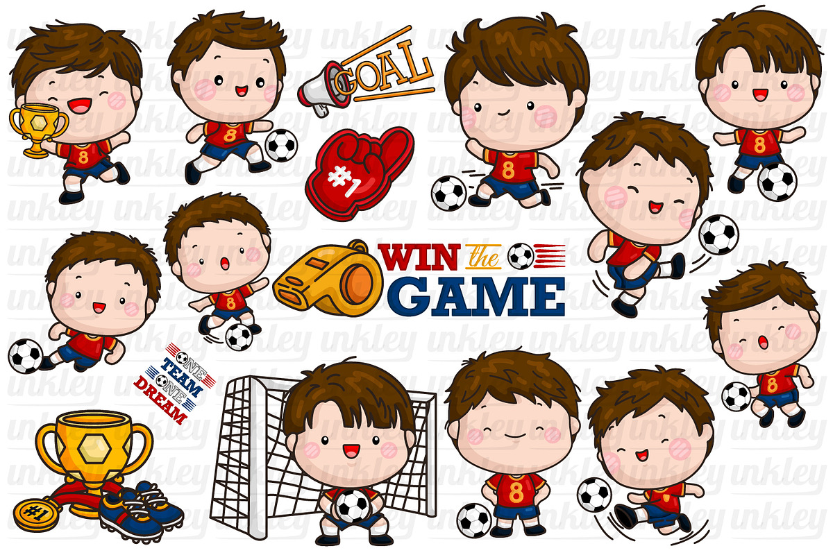 Soccer Clipart - Cute Sports, an Illustration by Inkley Studio