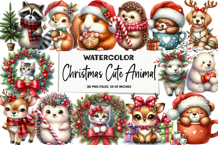 Watercolor Christmas Cute Animal