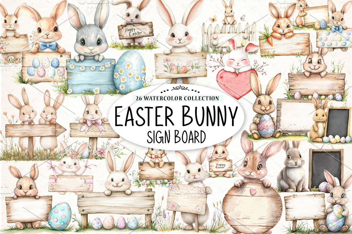Easter Bunny Sign Board Sublimation, an Illustration by Watercolor design (Photo 1 of 4)
