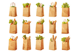 Set of paper bags with various, a Food Illustration by LadadikArt