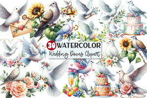 Summer Wedding Doves Clipart, an Illustration by Rose Art