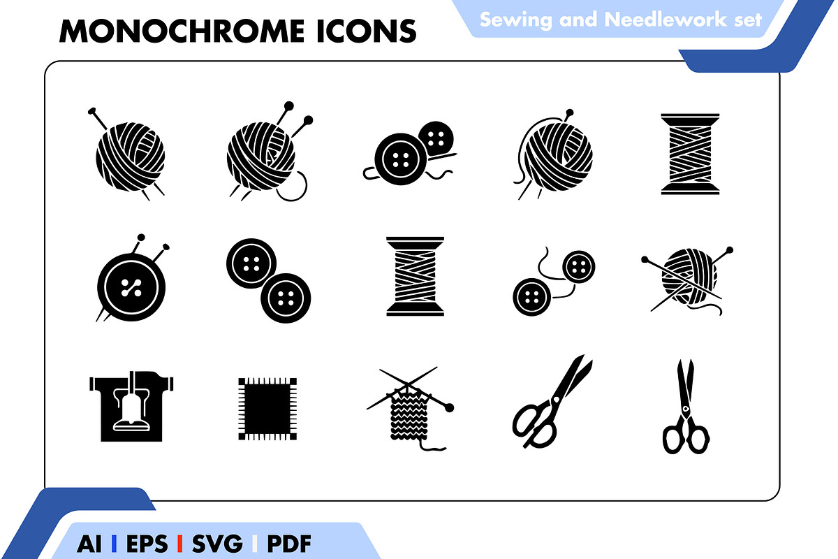 Sewing & Knitting Black Icon Set, an Outline Icon by Fontmine Studio (Photo 1 of 3)