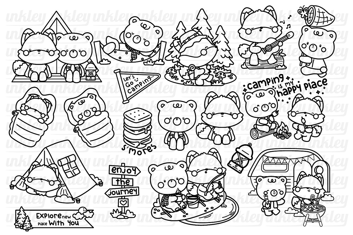 Animal and Camping Clipart Coloring, an Animal Illustration by Inkley Studio