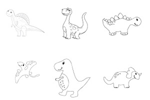 Cartoon Dinosaur Outlines Set 2