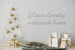 Christmas blank wall mockup template