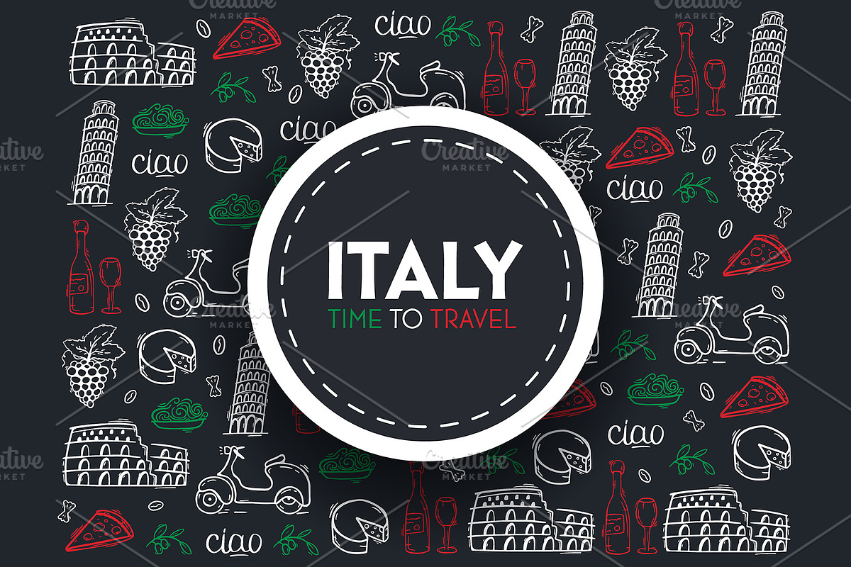 Italy doodle background., an Illustration by Leo Edition