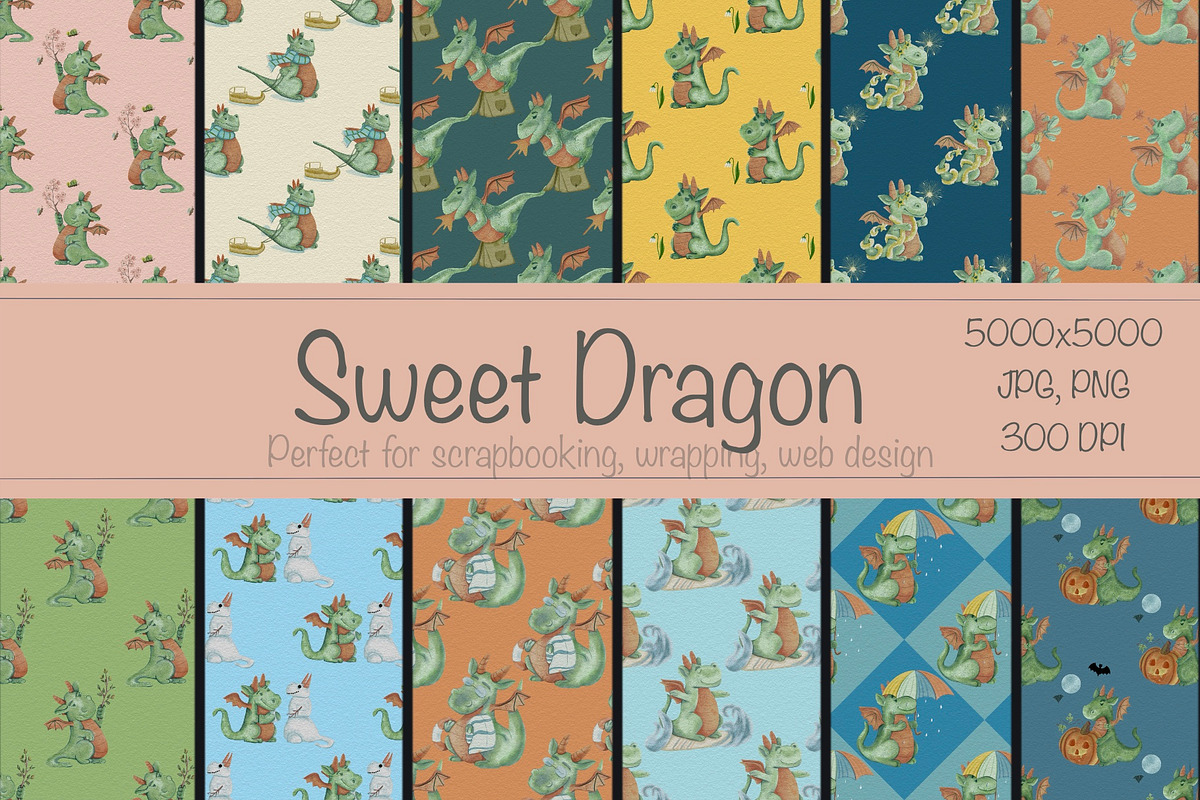 Seasonal Watercolor Dragon Clipart, an Illustration by Amarawolf's Art (Photo 5 of 19)