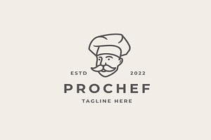 Vintage Hipster Line Art Chef Logo