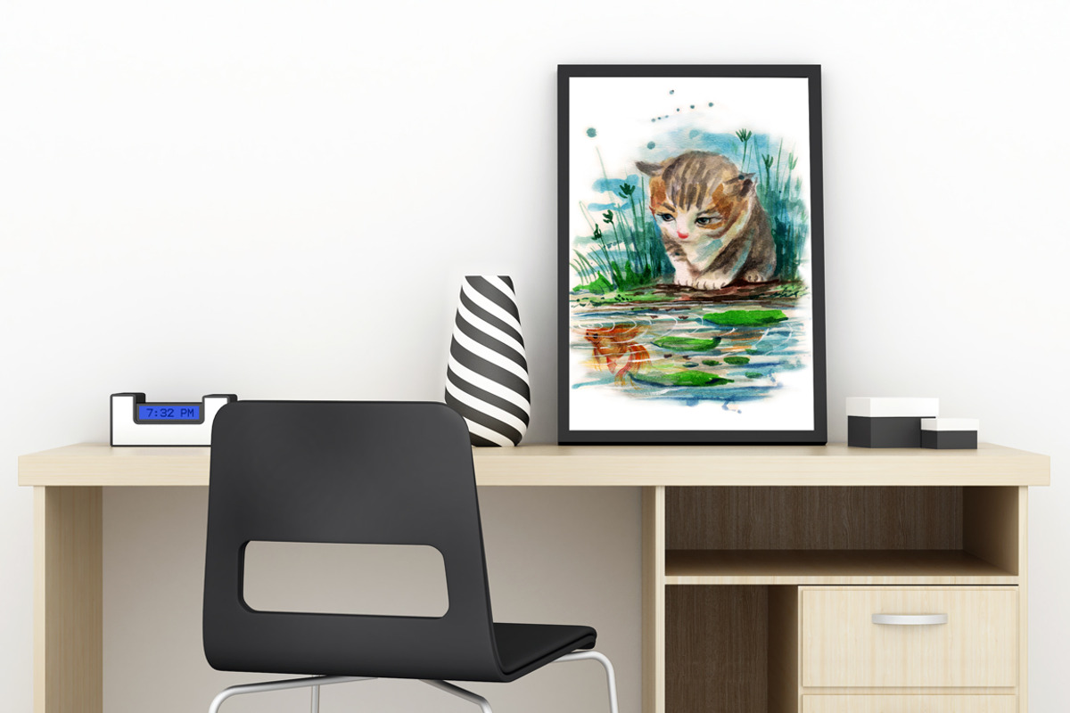 watercolor cat and goldenfish, an Animal Illustration by Graphobia (Photo 5 of 5)