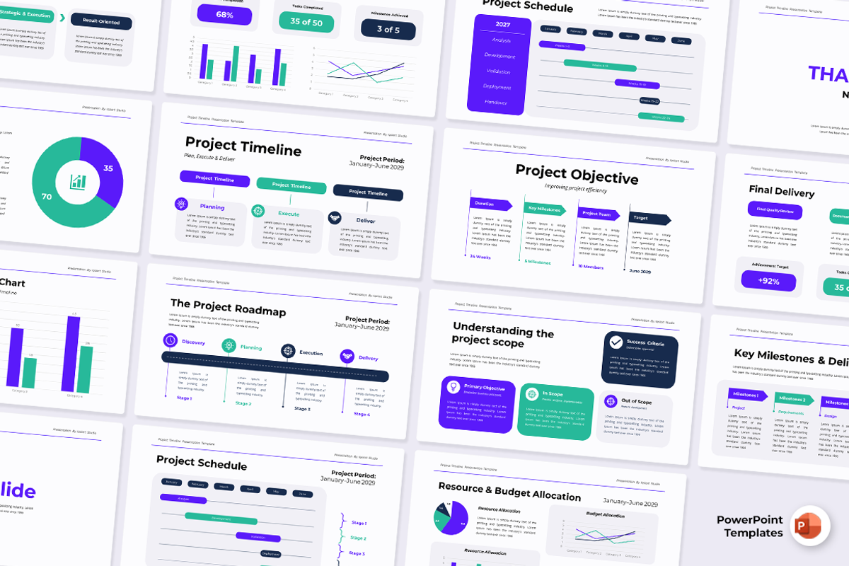 Project Timeline PowerPoint Template, a Presentation Template by Iqsiart Studio (Photo 1 of 3)