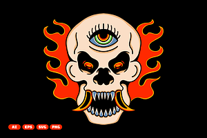 Skull Fire Vintage Illustration