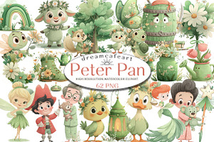 Peter Pan Watercolor Clipart Bundle, an Illustration by DreamCafeArt