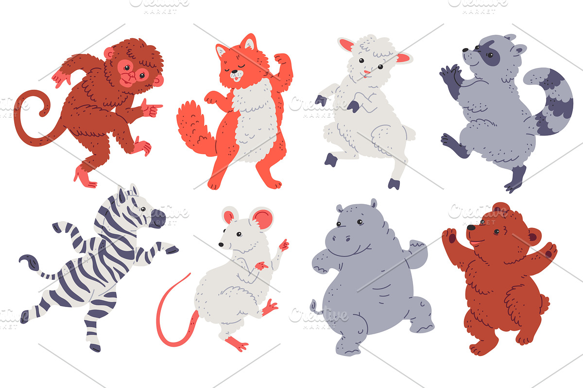 Cute animals dancing and smiling, an Animal Illustration by Sabelskaya