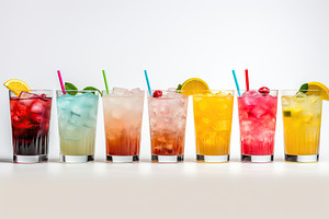 Different alcohol cocktails on white background, a Food & Drink Photo by AlyaAnd