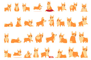 Royal Corgi Icons Set Cartoon Vector