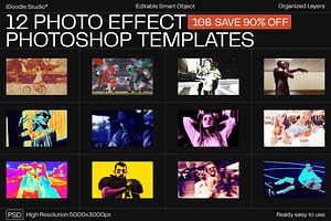 12 Photo Effect Templates, a Layer Style Add-On by iDoodle Studio