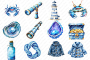 Watercolor Blue Nautical Clipart png, an Illustration by Watercolor design (Thumbnail 2 of 12)