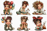 Whimsical Easter Coffee Girl Clipart, an Illustration by Craft Nest (Thumbnail 2 of 12)