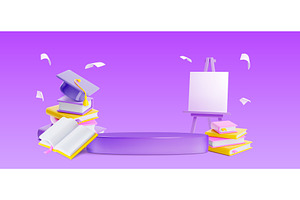 3D back to school podium, books and, an Education Illustration by art PVP - market