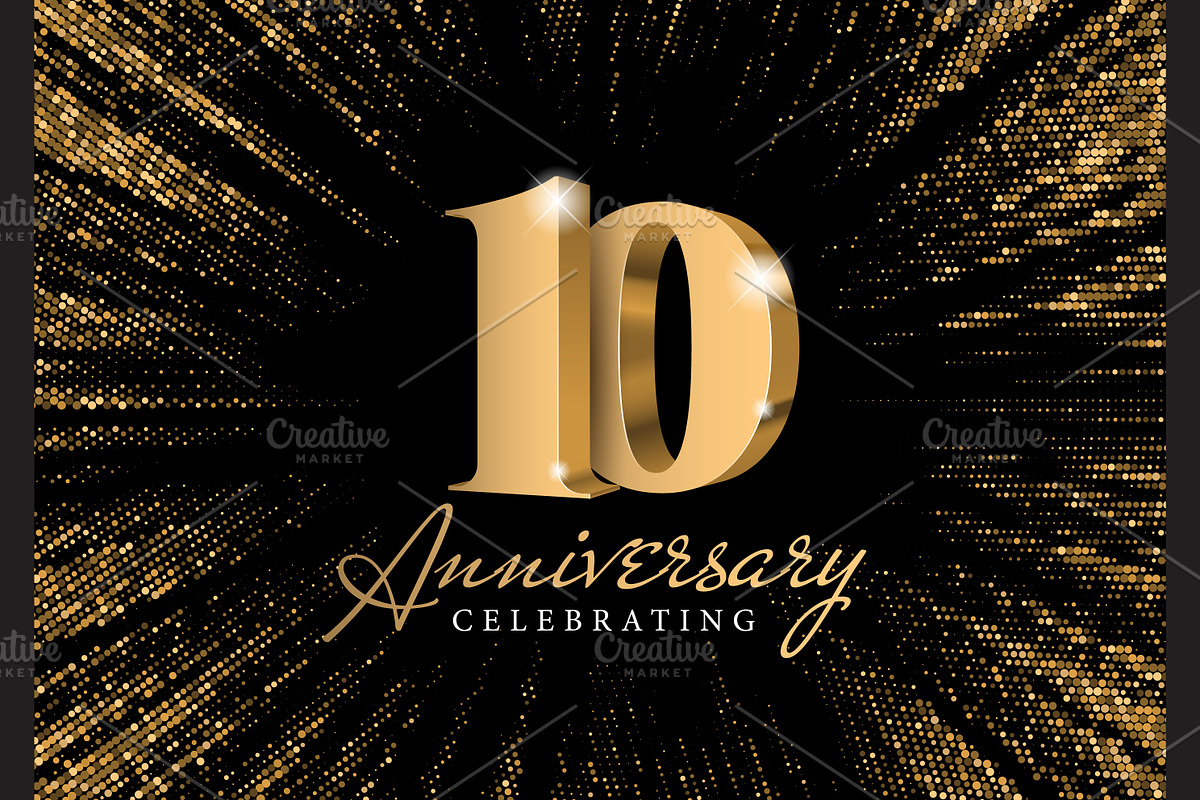 Anniversary 10. Gold card 3d numbers, a Decorative Illustration by Sunny (Photo 1 of 2)