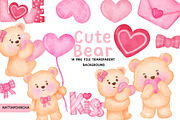 Cute Bear Valentine Watercolor Clipa, an Animal Illustration by Nattapohncha (Thumbnail 1 of 3)