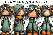 Flowers and Girls Clipart, an Illustration by CreationArt (Thumbnail 1 of 6)
