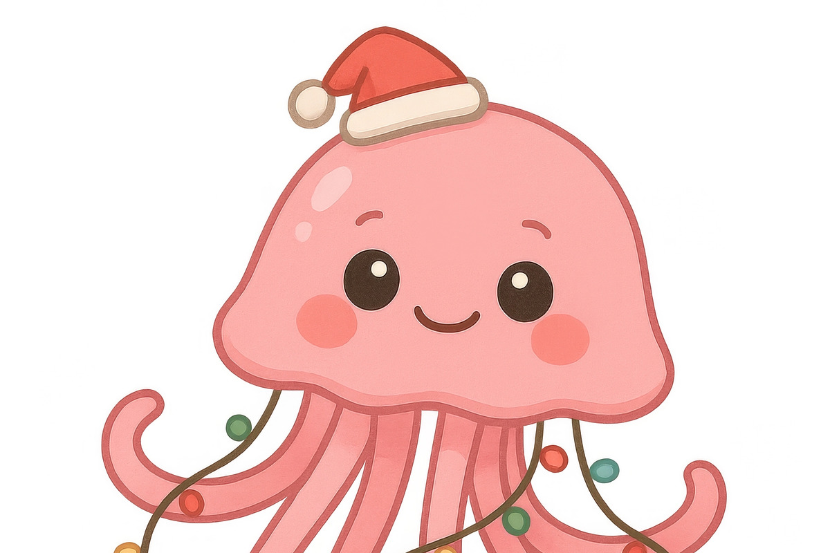 Cute anime jellyfish wearing santa h, an Illustration by Dvoevnore photos