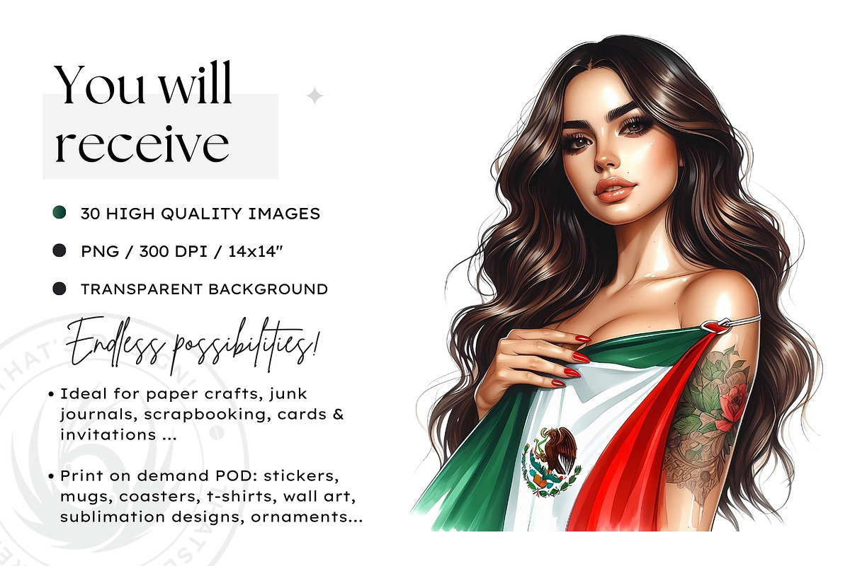 Mexican girls Clipart Set, a Person Illustration by ThatsDesignArt (Photo 2 of 10)