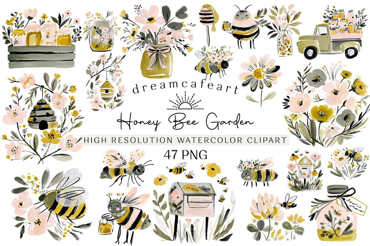 Charming Honey Bee Garden Clipart, an Illustration by DreamCafeArt (Photo 1 of 6)