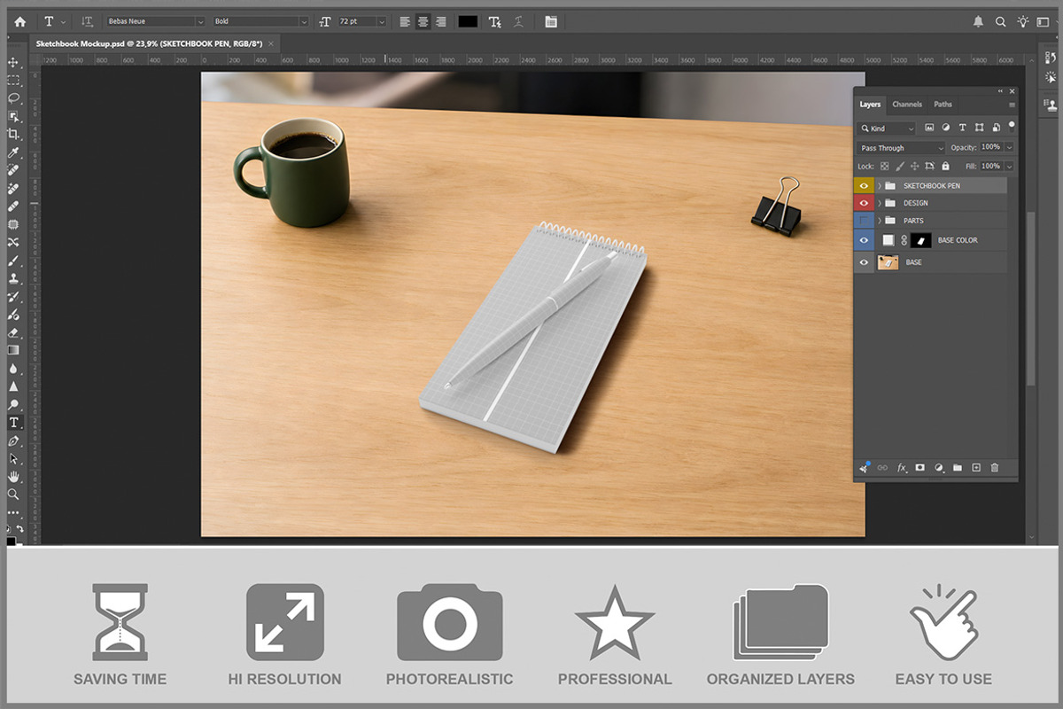 Sketchbook Mockup PSD, an Advertising Mockup by Bruno's Shop (Photo 2 of 3)