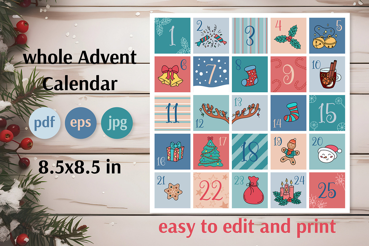 Christmas Advent Calendar 25 Cards, a Card Template by AnnaViolet_store (Photo 2 of 10)