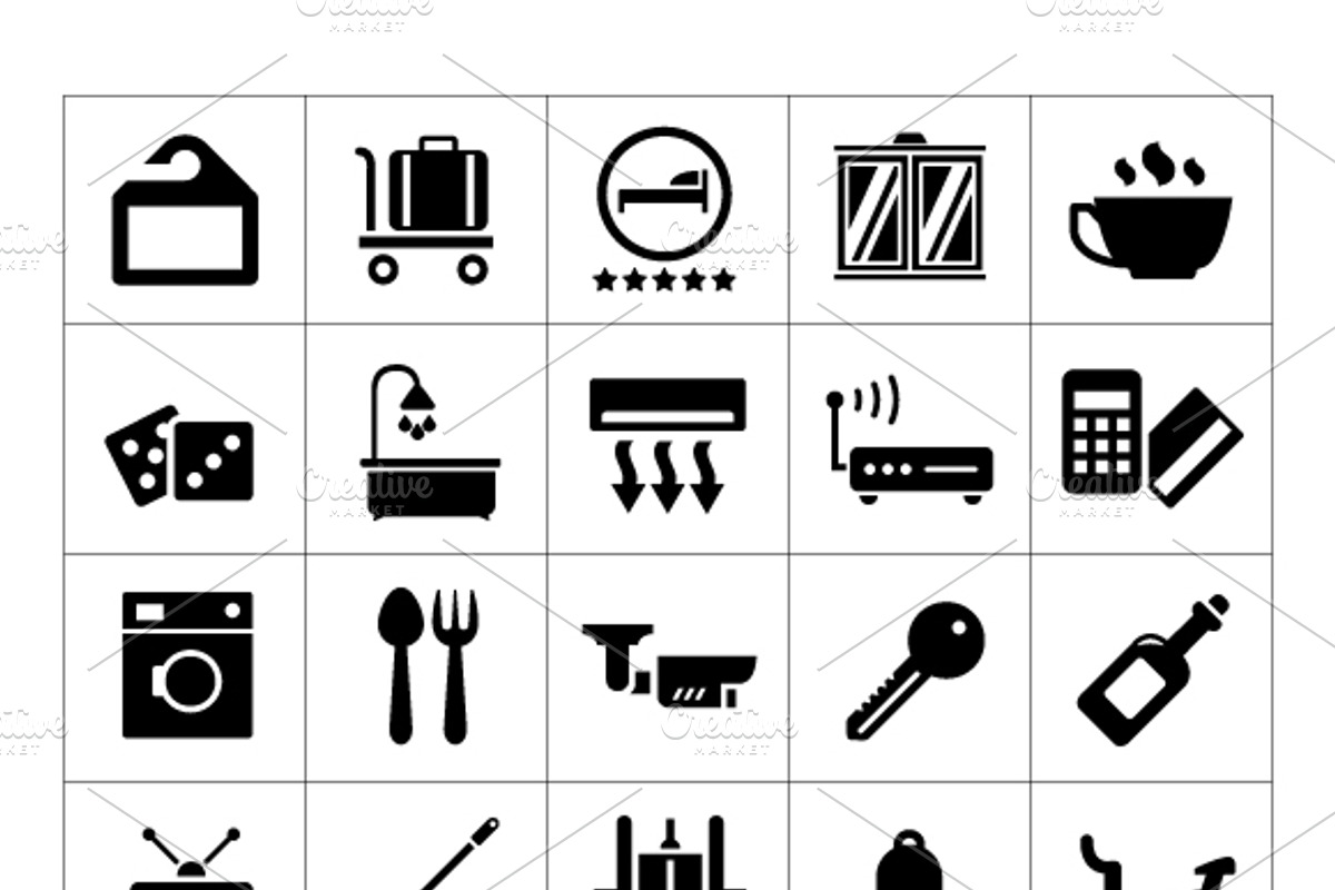 Set icons of hotel and hostel, a Solid Icon by motorama (Photo 1 of 2)