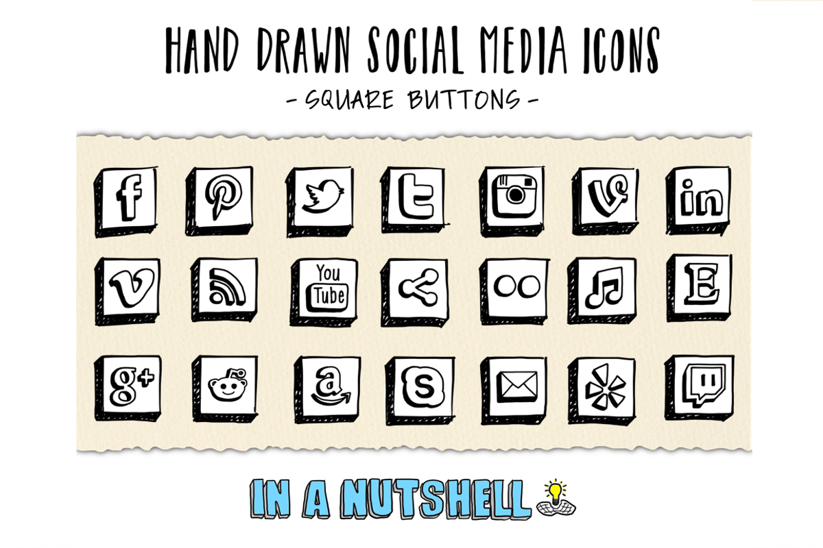Hand Drawn Social Media Icons Square, a Graphic by In A Nutshell Studio