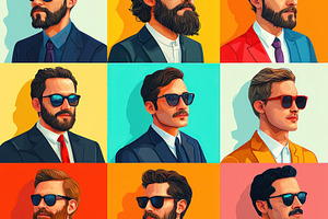 Stylized portraits of fashionable men in suits wearing sunglasse, a Person Photo by José Manuel Gelpi
