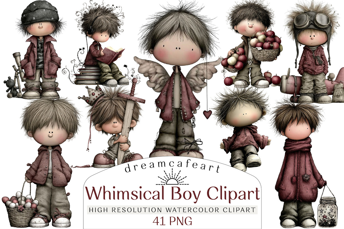 Whimsical Boy Clipart Bundle, an Illustration by DreamCafeArt (Photo 1 of 7)