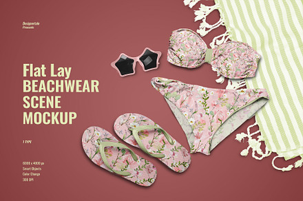 Flat Lay Beachwear Scene Mockup