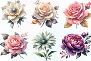 Watercolor Glitter Flowers Clipart, an Icon by CraftArtStudio (Thumbnail 2 of 6)