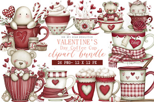 Valentine's Day Coffee Cup Clipart, an Illustration by DreamArtGraphic